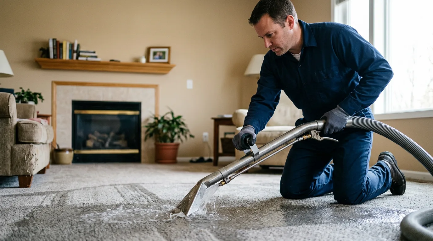 Water damage restoration technician working near Hampden, MA